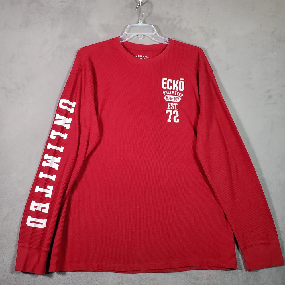 ECKO Unltd Thermal TShirt Mens 2XL Red Embroidered Long‎ Sleeve Waffle Knit Y2K